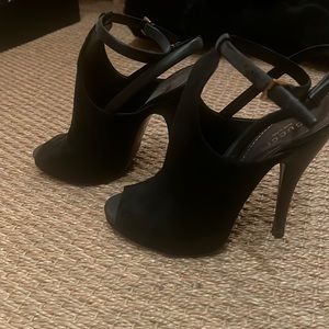 Black suede Gucci sandals